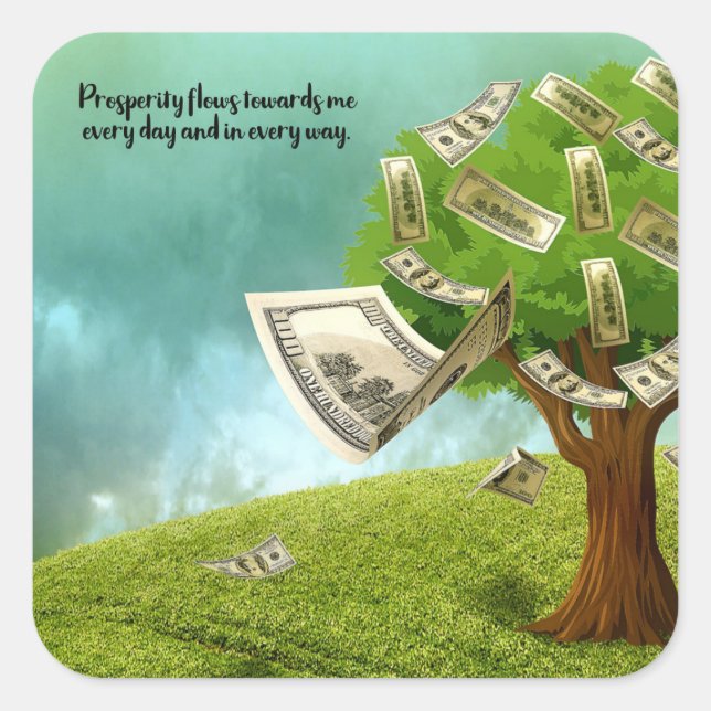Adesivo Quadrado Prosperidade Mantra Money Tree Sticker (Frente)