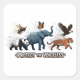 Adesivo Quadrado Proteja os Animais Selvagens Ameaçados Sem Voz