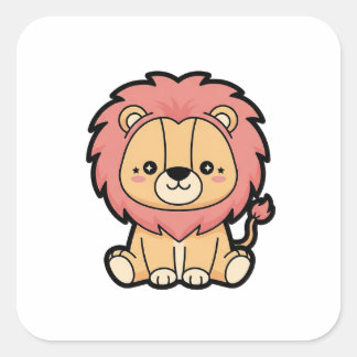Adesivo Quadrado Proud Lion – Cute Kawaii Animal Illustration
