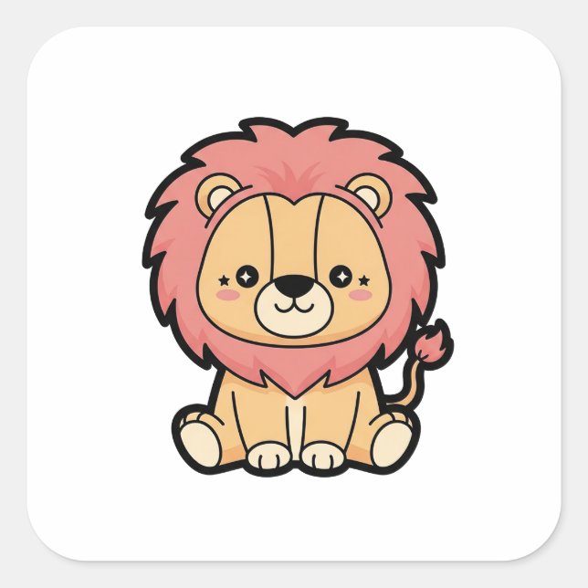 Adesivo Quadrado Proud Lion – Cute Kawaii Animal Illustration (Frente)