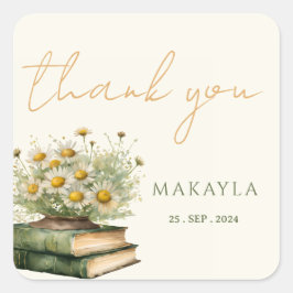 Adesivo Quadrado Próximo capítulo Boho Book Lover Chá de fraldas Fl