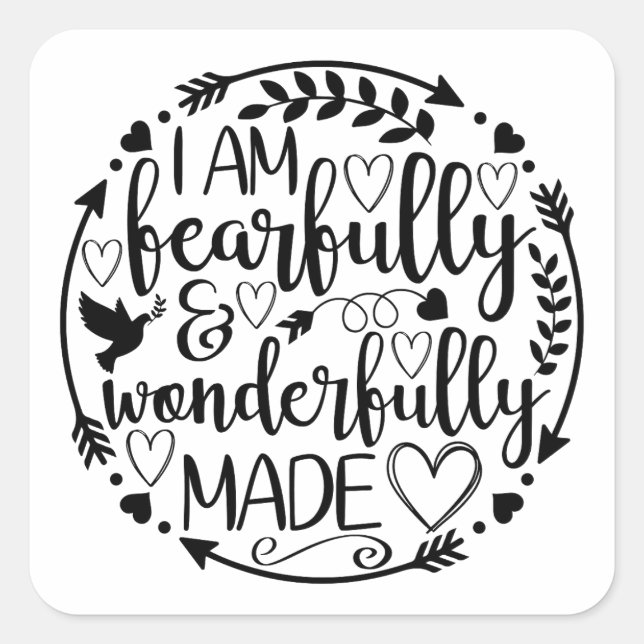 Adesivo Quadrado Psalm 39 Wonderfully Made Christian Scripture  (Frente)