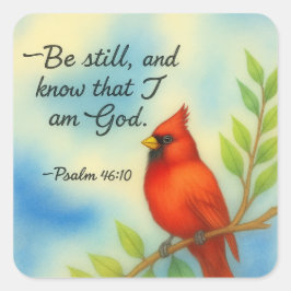 Adesivo Quadrado Psalm 46:10 Be Still Red Cardinal Scripture Nature