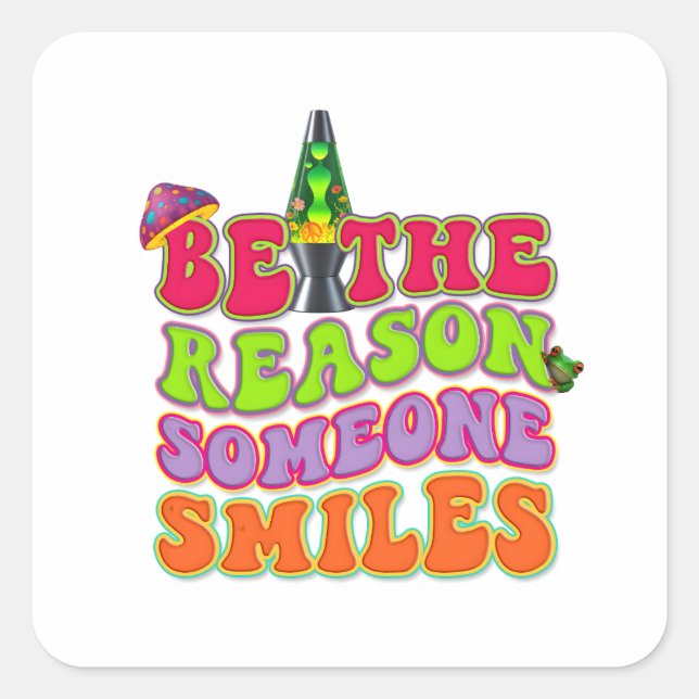 ADESIVO QUADRADO PSYCHEDELIC POSITIVE LAVA LAMP HIPPIE MUSHROOM (Frente)