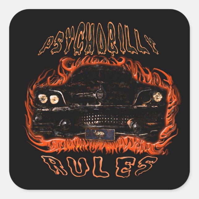 Adesivo Quadrado Psychobilly Rules Flames SC (Frente)