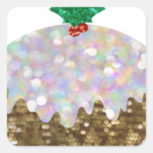 Adesivo Quadrado pudins do Natal do sequin