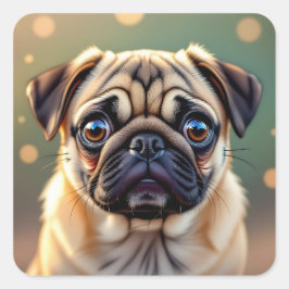 Adesivo Quadrado Pug Adorável Close up | Cachorro Fofo