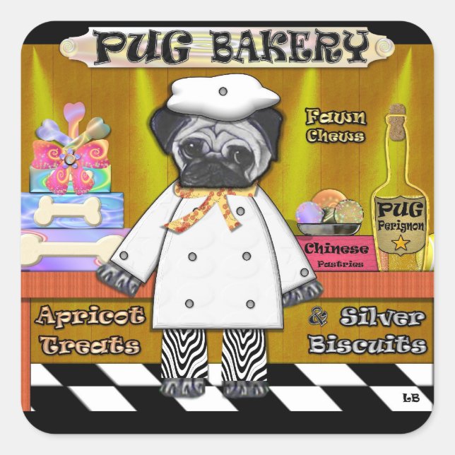 Adesivo Quadrado Pug Bakery (Frente)
