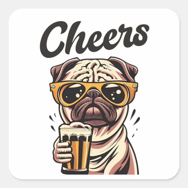 Adesivo Quadrado Pug Bebendo Beer Memory (Frente)