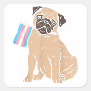 Adesivo Quadrado Pug Cão Sinal de Transgênero Sinal Trans Prioridad
