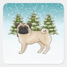 Adesivo Quadrado Pug Cerimonial Cachorro Cartoon Fofo Floresta de I