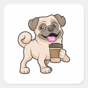 Adesivo Quadrado Pug com café para ir