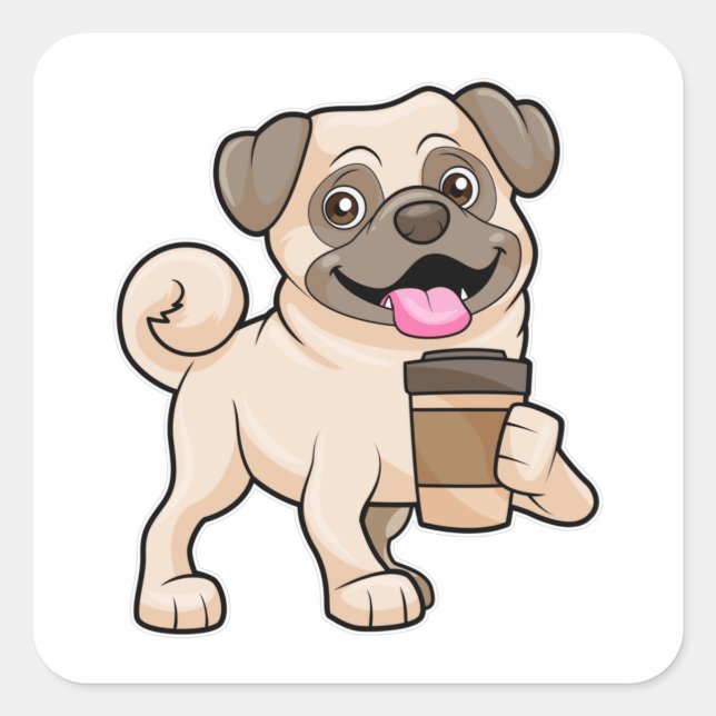 Adesivo Quadrado Pug com café para ir (Frente)
