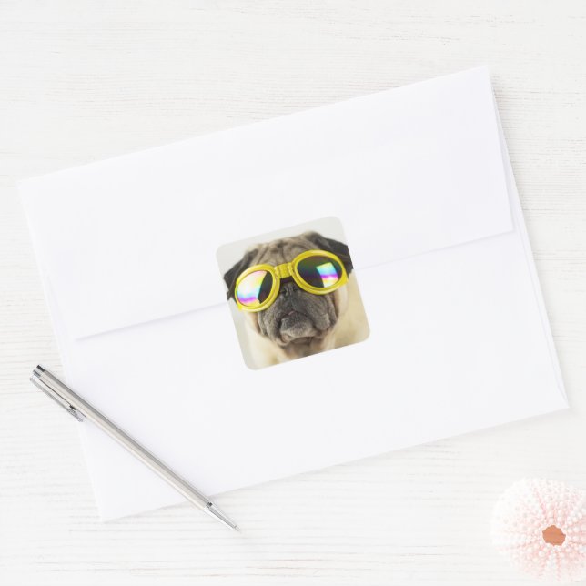 Adesivo Quadrado Pug com óculos (Envelope)