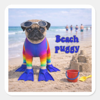 Adesivo Quadrado Pug de Praia