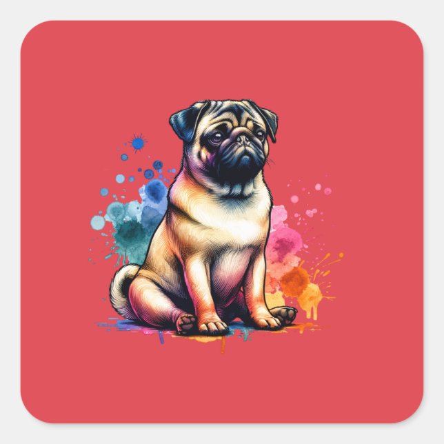 Adesivo Quadrado Pug Dog (Frente)