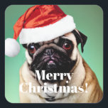 Adesivo Quadrado Pug Dog Christmas<br><div class="desc">Cachorro bonito vestindo um chapéu de Papai Noel.</div>