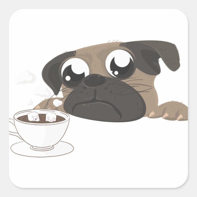 Adesivo Quadrado Pug e café (Frente)