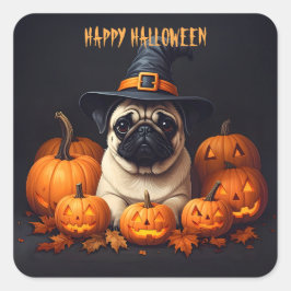Adesivo Quadrado Pug Halloween