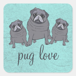 Adesivo Quadrado Pug Love