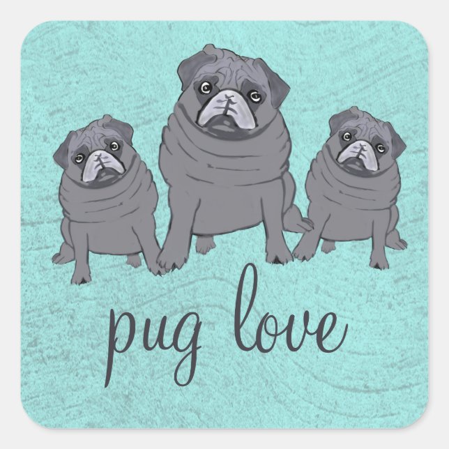 Adesivo Quadrado Pug Love (Frente)