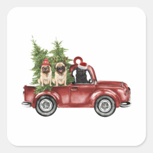 Adesivo Quadrado Pug Na Árvore De Natal Engraçada Com Enfeites de n