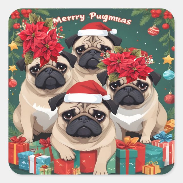 Adesivo Quadrado Pug Natal (Frente)