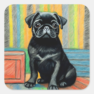 Adesivo Quadrado Pug sticker 3"by3" mate ou 6 partes brilhantes