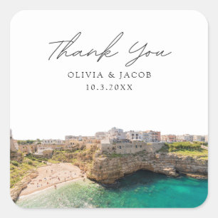 Adesivo Quadrado Puglia Wedding Destination Favor Obrigado