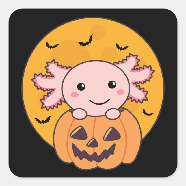 Adesivo Quadrado Pumpkin Axolotl Amava Animais Doce Para O Hallowee (Frente)