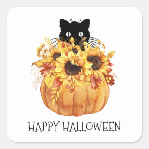 Adesivo Quadrado Pumpkin Black Cat Halloween Papel Placa Napkins