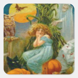 Adesivo Quadrado Pumpkin Black Cat Witch Palhaço Sapo Bat