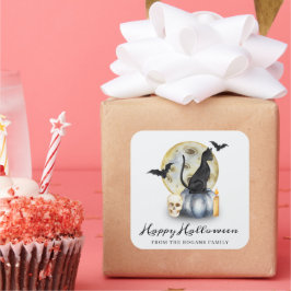 Adesivo Quadrado Pumpkin de Gato de Feliz Halloween