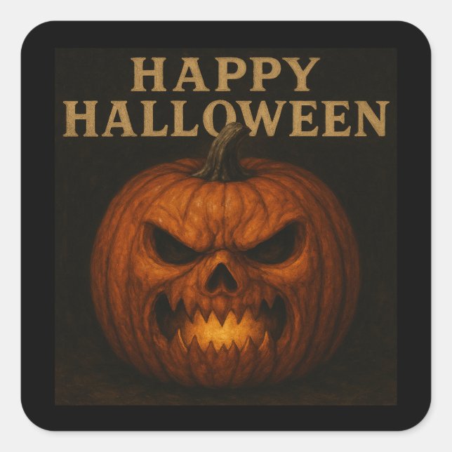 Adesivo Quadrado Pumpkin furioso e feliz palito de Halloween (Frente)