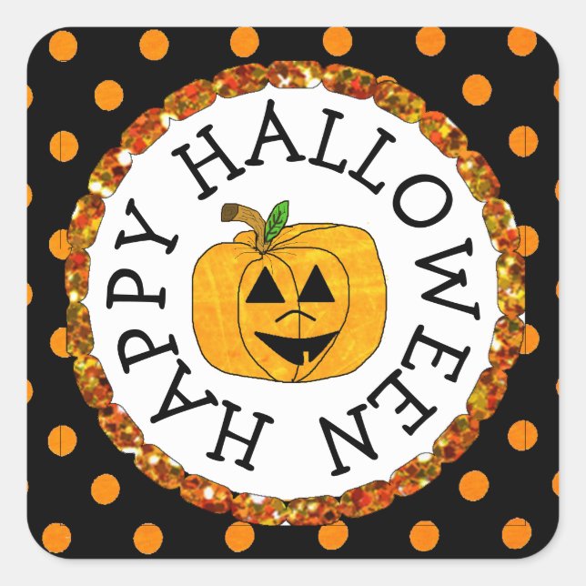 Adesivo Quadrado Pumpkin Happy Halloween Stickers (Frente)