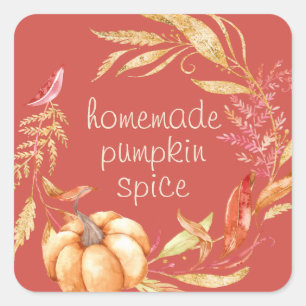 Adesivo Quadrado Pumpkin Homemade Spice Watercolor Foliage Red