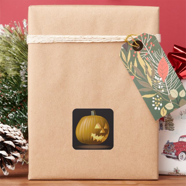 Adesivo Quadrado Pumpkin Lanterna do Dia das Bruxas (Criador carregado)