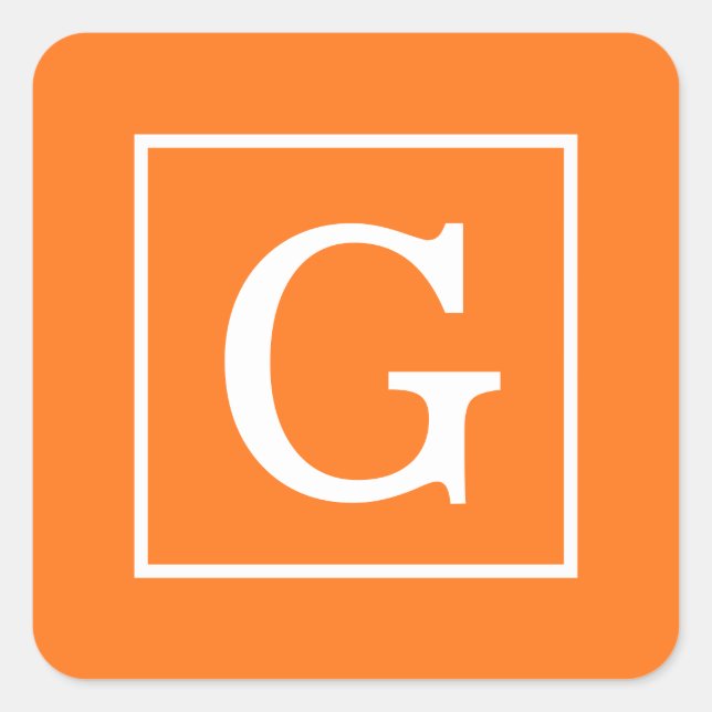 Adesivo Quadrado Pumpkin Laranja Branco Moldado Monograma Inicial (Frente)