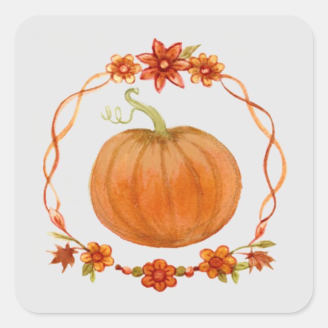 Adesivo Quadrado Pumpkin watercolor outono (Frente)