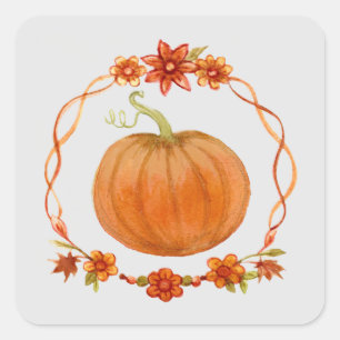 Adesivo Quadrado Pumpkin watercolor outono outono