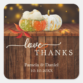 Adesivo Quadrado Pumpkins Casamento outono Festivo Obrigado Sticker