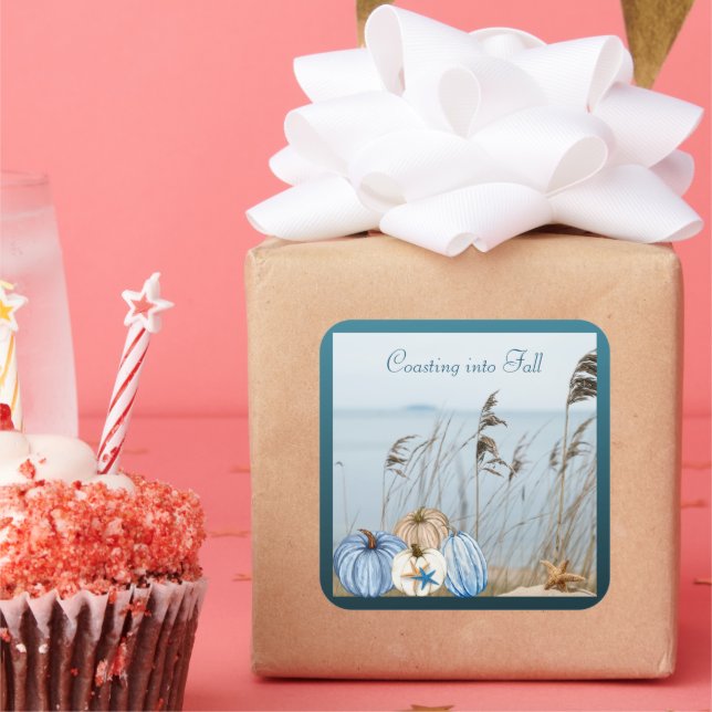 Adesivo Quadrado Pumpkins e Starfish, de Queda Costeira Azul e Bran (Festa)