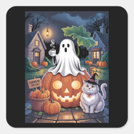 Adesivo Quadrado Pumpkins For Sale & Caffeine Ghost & Cat