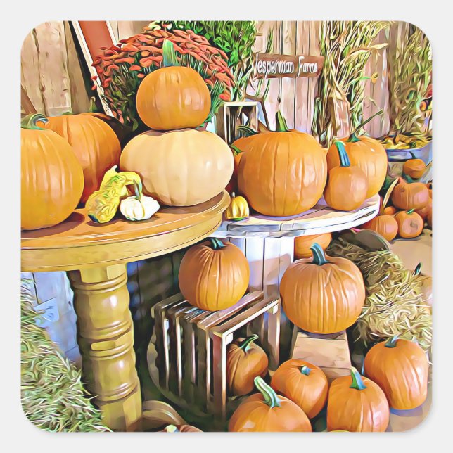 Adesivo Quadrado Pumpkins Halloween Autumn Stand Stickers (Frente)