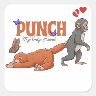 Adesivo Quadrado Punch‑kun & Plush Monkey – Kawaii para Crianças