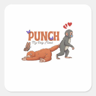 Adesivo Quadrado Punch‑kun & Plush Monkey – Kawaii para Crianças