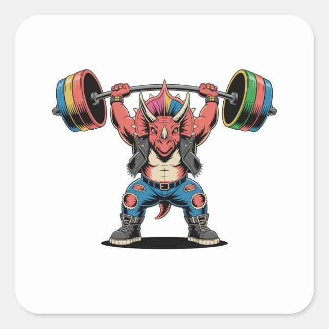 Adesivo Quadrado Punk Rock Stegosaurus Dinossaur Tocando Violão (Frente)