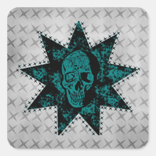 Adesivo Quadrado Punk Skull Square Stickers, Preto e Teto