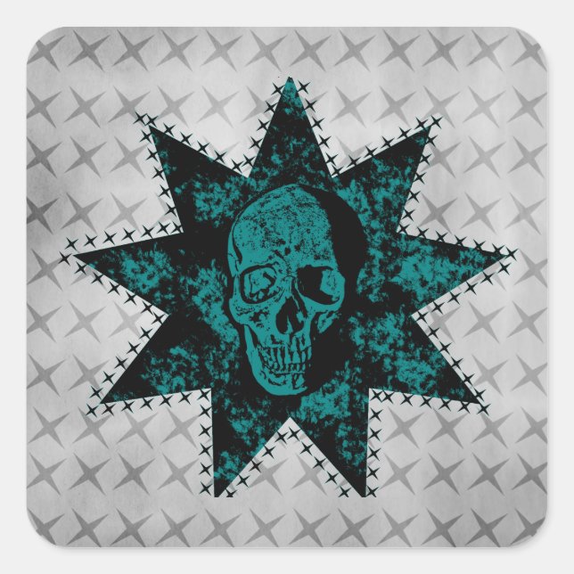 Adesivo Quadrado Punk Skull Square Stickers, Preto e Teto (Frente)