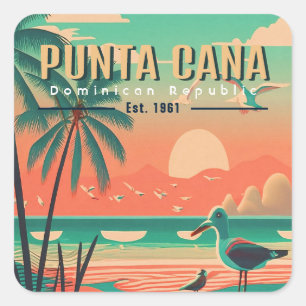 Adesivo Quadrado Punta Cana DR. Retro Seagull Souvenir 1950